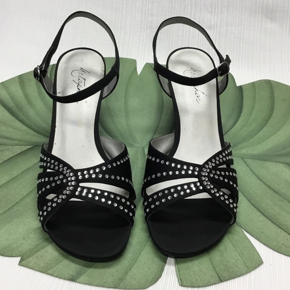 Metaphor New Black Low Heels With Rhinestones